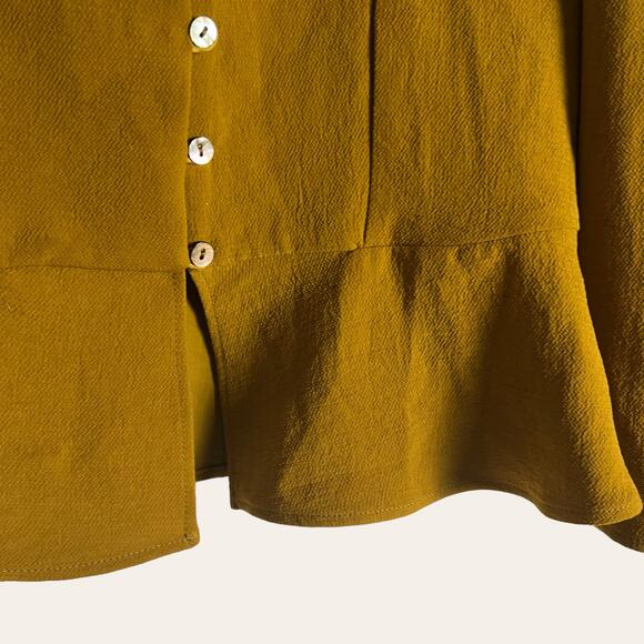 Amour Vert Nadja Mustard Yellow Square Neck Button Front Cropped Peplum Top M - Picture 6 of 13